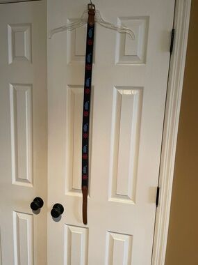 Navy Nautical Embroidered Belt - Genuine Leather - Size L